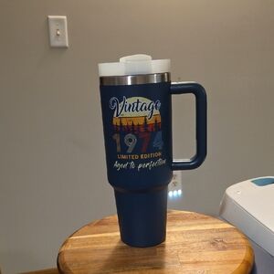 Source Unknown Vintage 1974 Travel Mug - Navy and Yellow